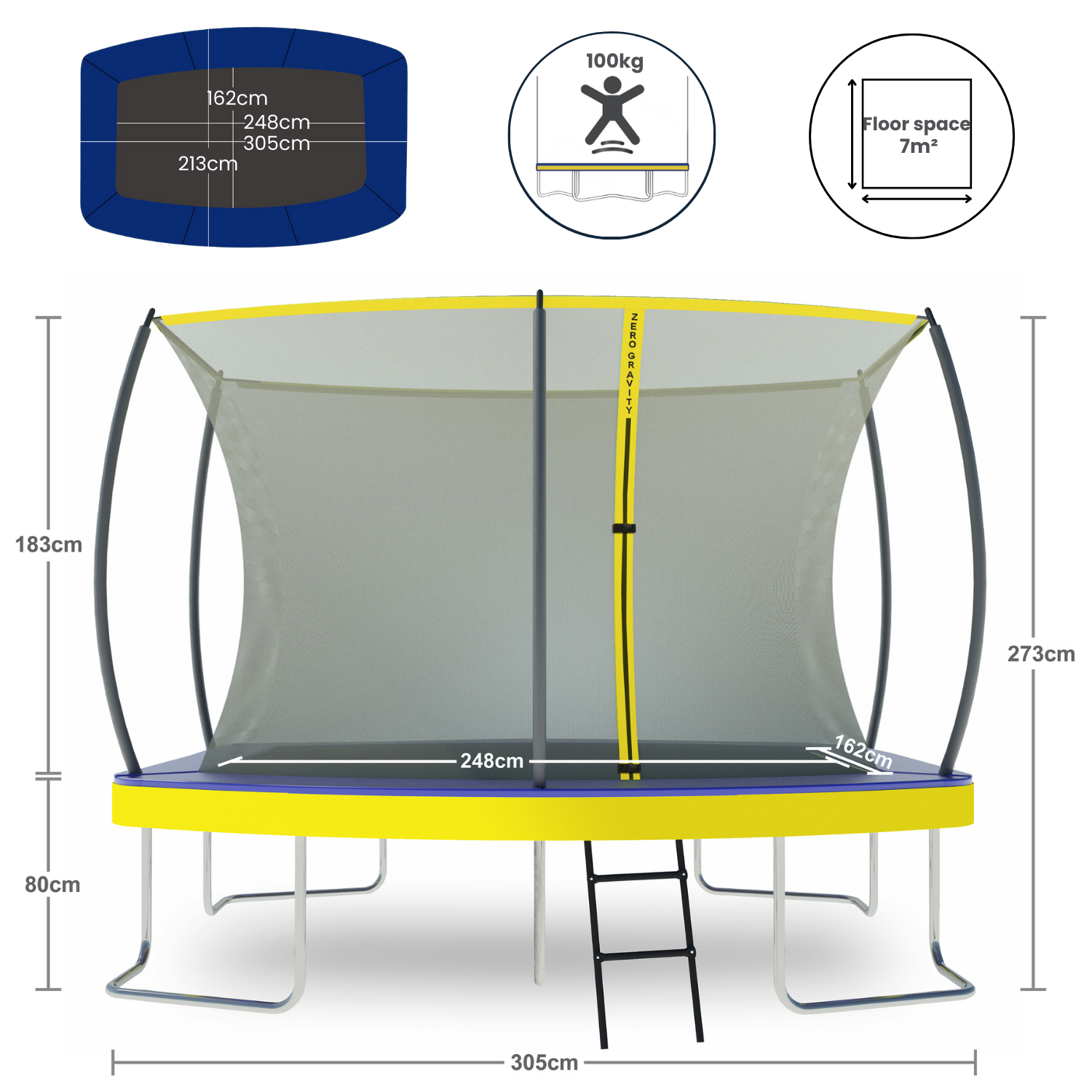 Zero Gravity Ultima 5 10ft x 7ft Rectangular Trampoline and Enclosure ...